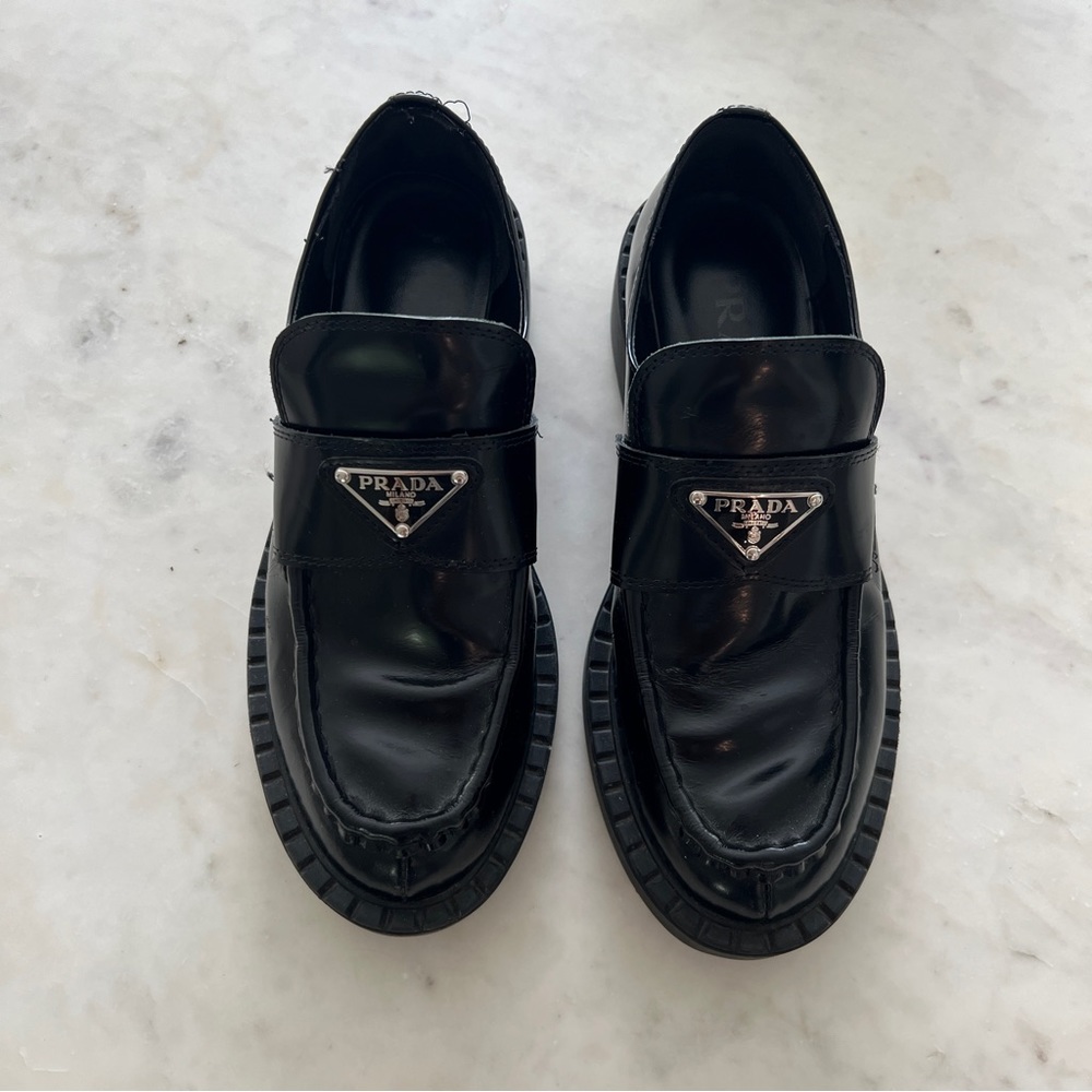 Prada chocolate brushed loafers